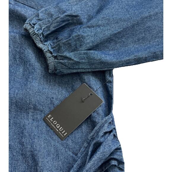 Eloquii Blouse Top Womens 16 Chambray Faux Wrap Relaxed Fit Waist Tie Cotton NWT - Picture 6 of 10